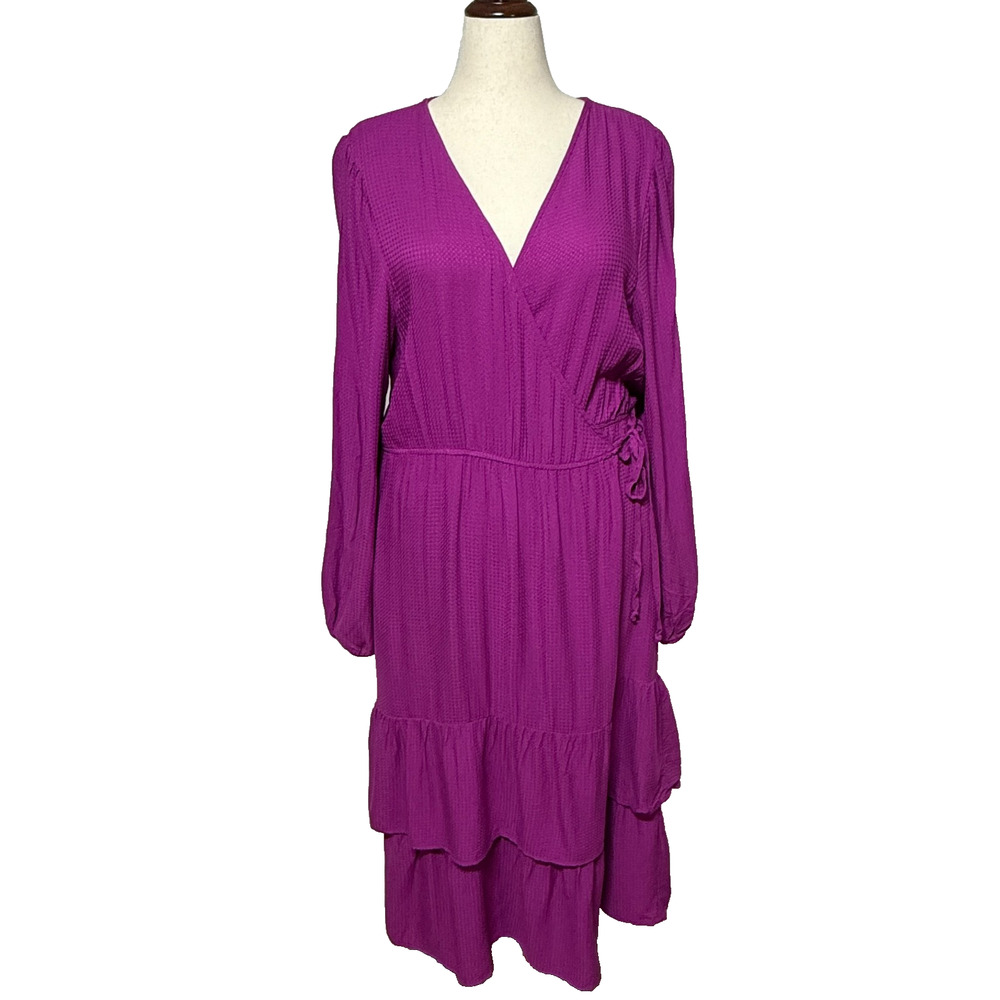 Knox Rose XXL Maxi Purple Wrap Front Tiered Ruffle Balloon Sleeve‎ Boho NWT